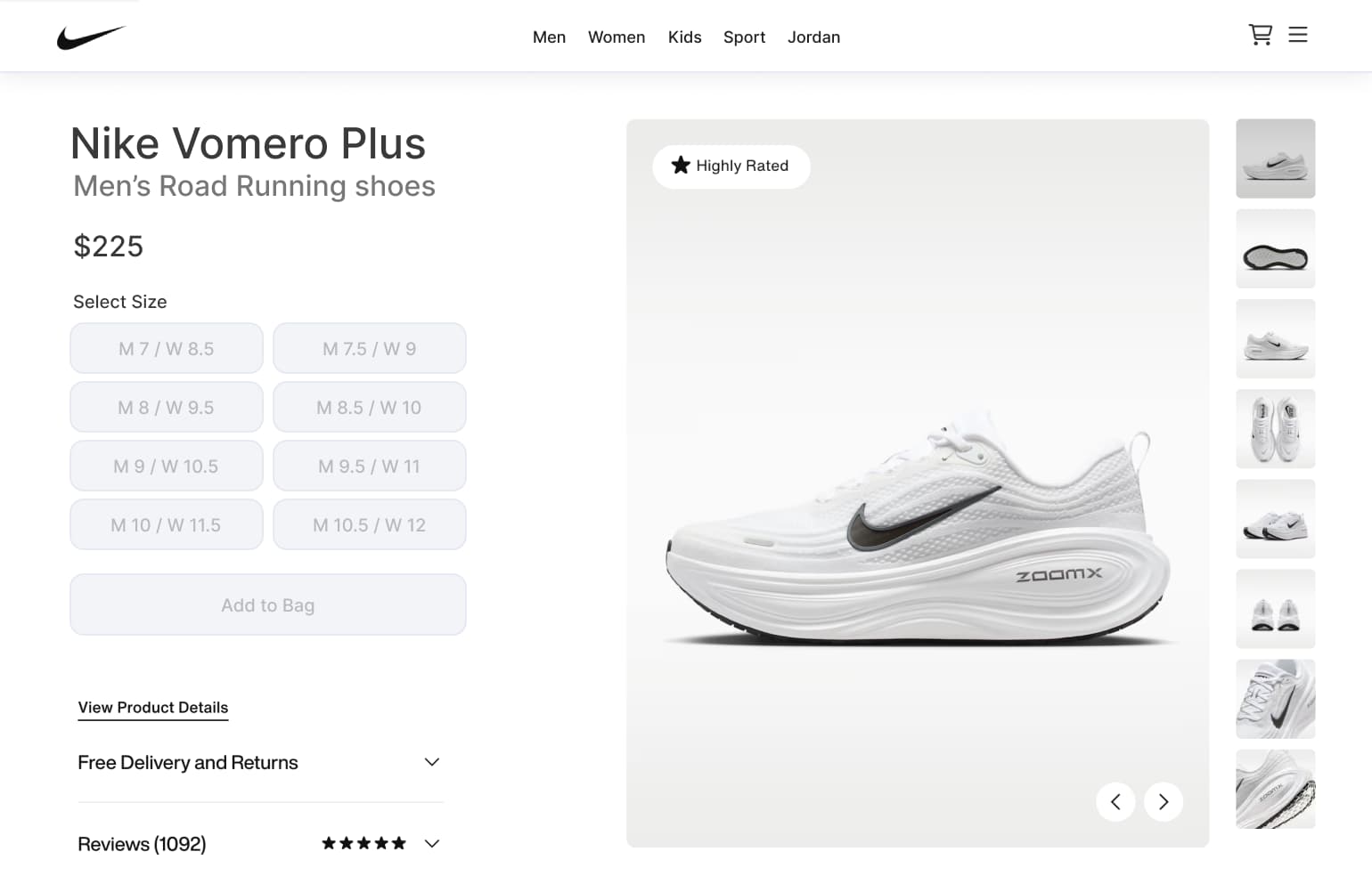 A Nike product page open in the browser, being monitored by Visualping