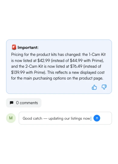 Comment thread inside a Visualping change report