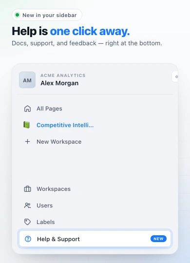 Visualping sidebar highlighting the new Help & Support link