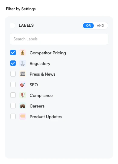 Visualping report filtered by monitor labels