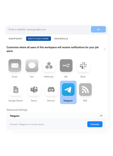 Visualping Telegram notification setup
