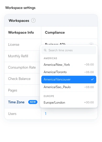 Visualping workspace timezone setting