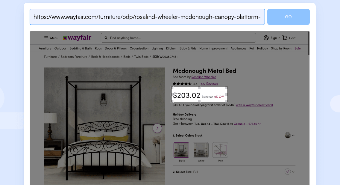How to monitor Wayfair products for price changes and price drops with Visualping