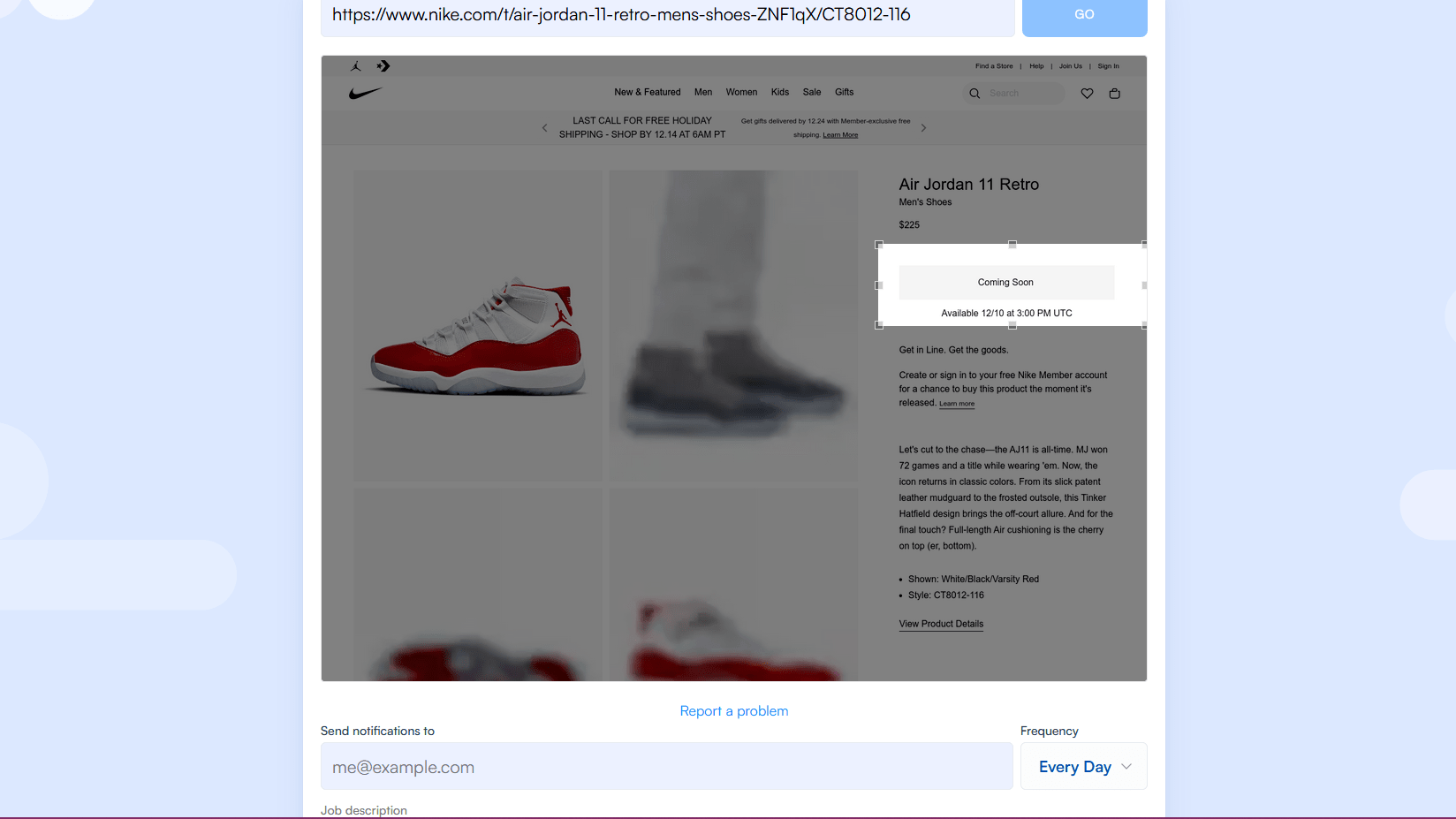 How to monitor Nike Shoes with restock email alerts using Visualping.