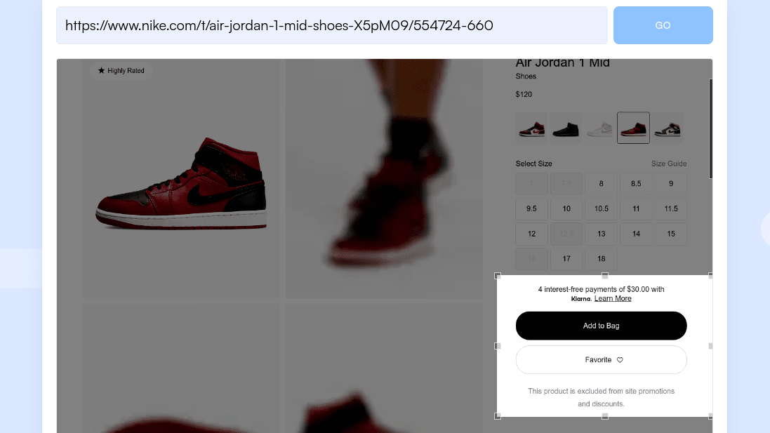 How to monitor any sneaker page for in stock alerts - Select the part of the page containing the pairs still available, or where “Out of Stock” appear.