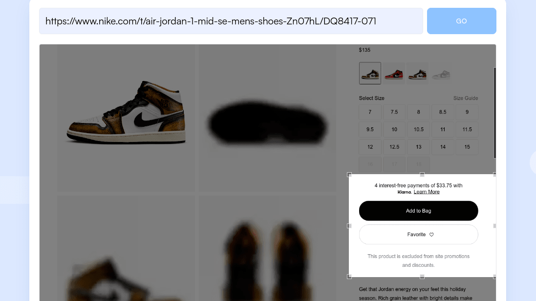 How to monitor Air Jordan Restocks- Select the part of the page containing the &ldquo;Add to Bag&rdquo; phrase to monitor.