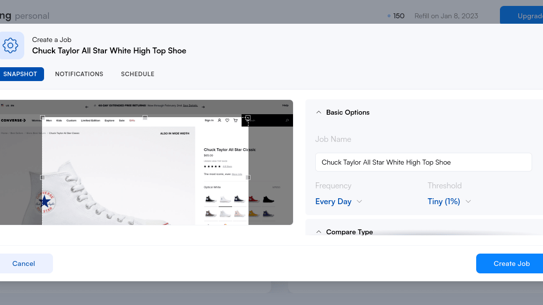 How to monitor when Converse Restocks - Select the part of the page containing the in stock messaging to monitor.