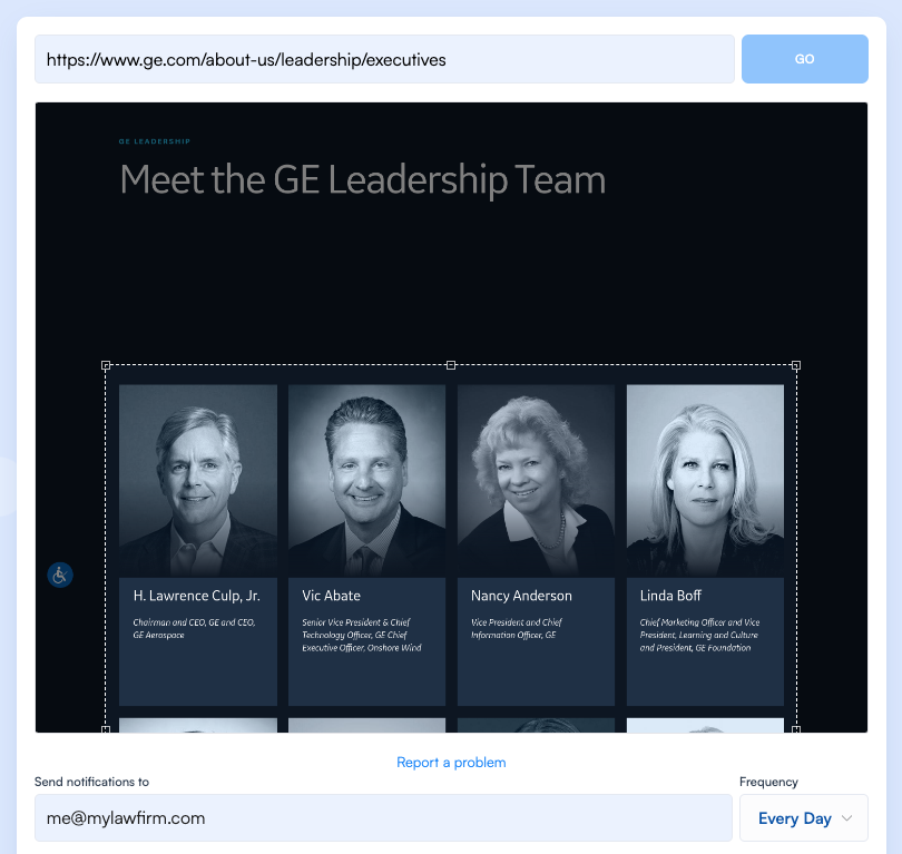 Monitor executive team pages