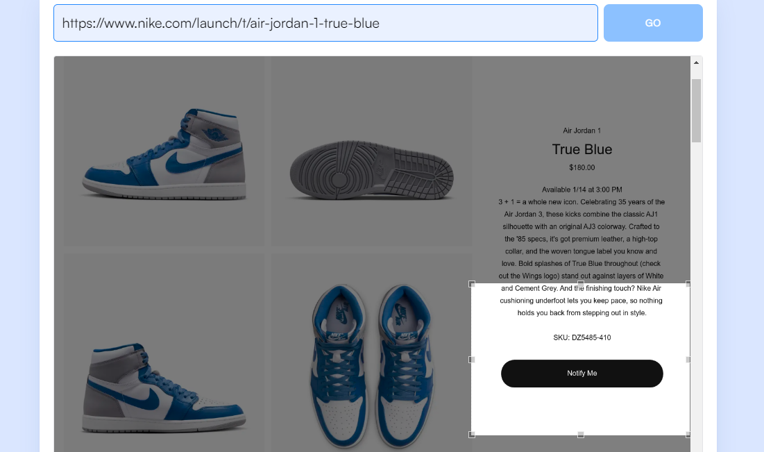 Select the part of the page to monitor Air Jordan New Shoe Releases.