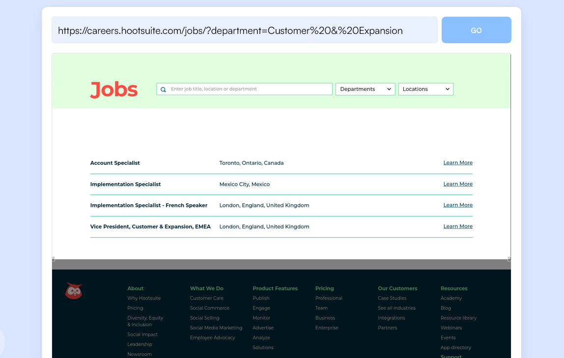 Monitoring a careers page on a competitor website.