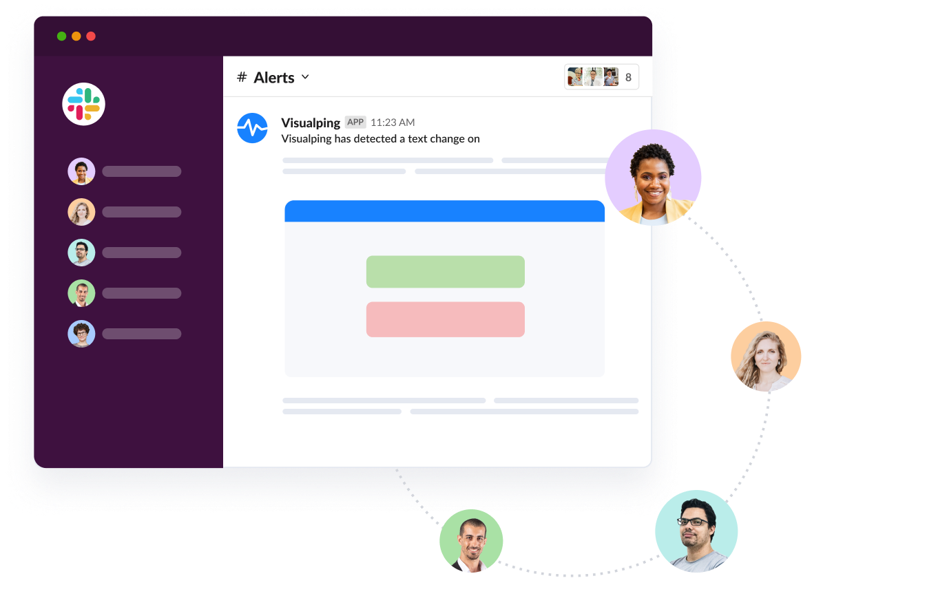 Visualping&rsquo;s new Slack app integration. Collaborate on web page change alerts more easily with your team, by recieving alerts directly in your preferred messaging app.
