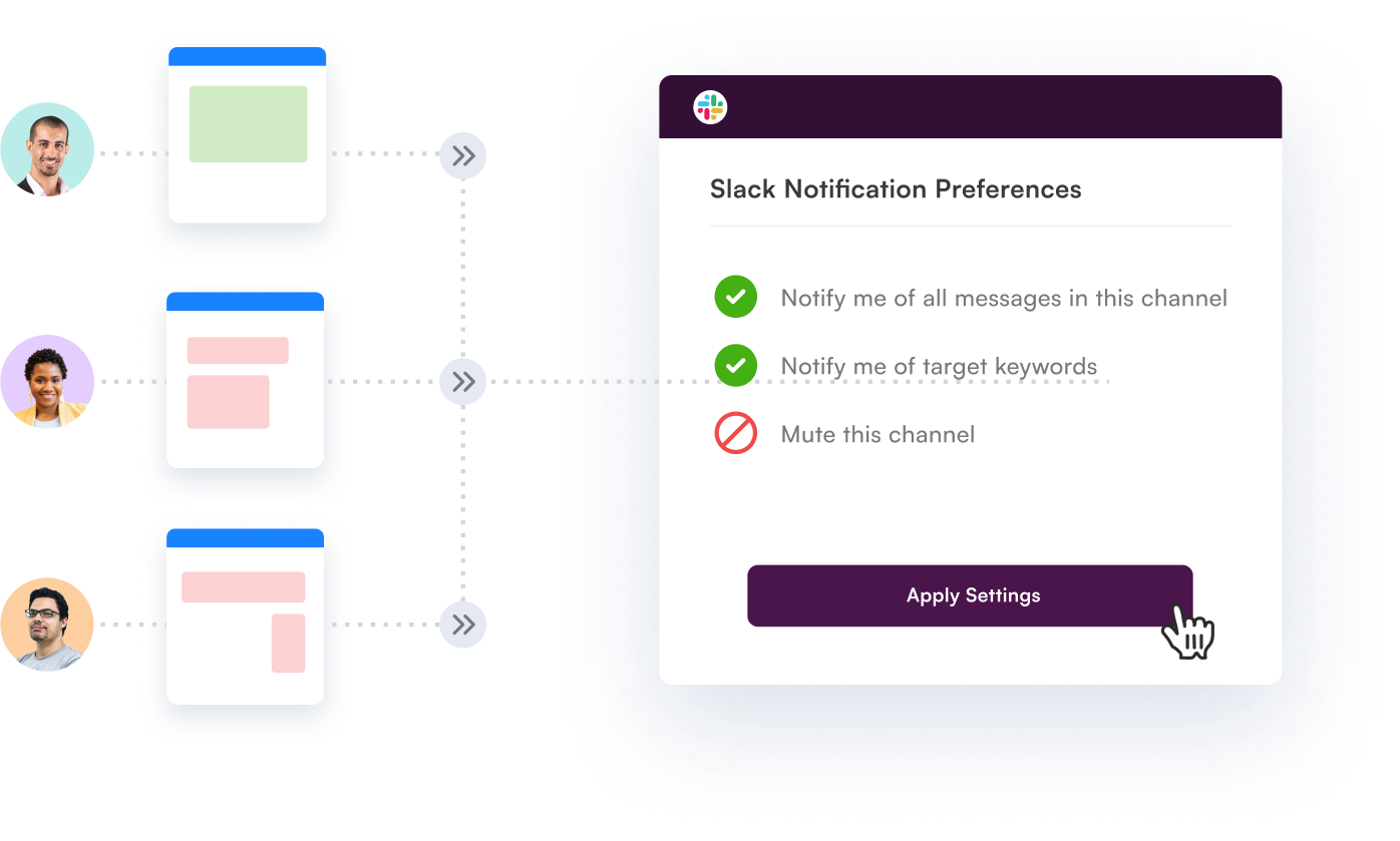 With the new Visualping Slack integration, further customize web page change alerts by using Slack&rsquo;s notification preference settings. Get notified of keywords in Slack, turn the volume up for certain channels, or mute others.