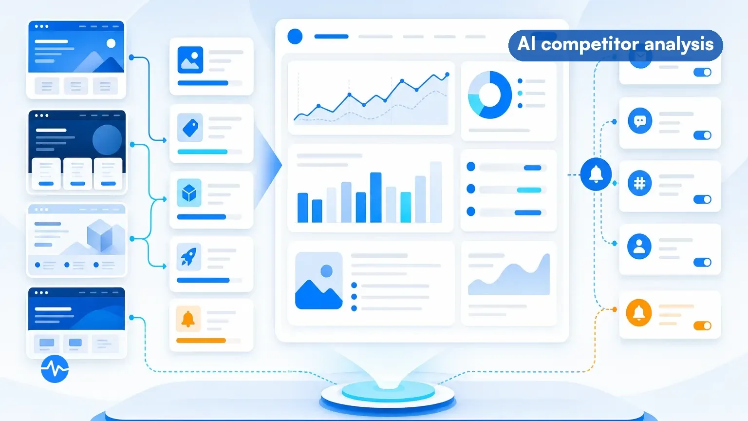 AI competitor analysis dashboard showing market signals and alerts