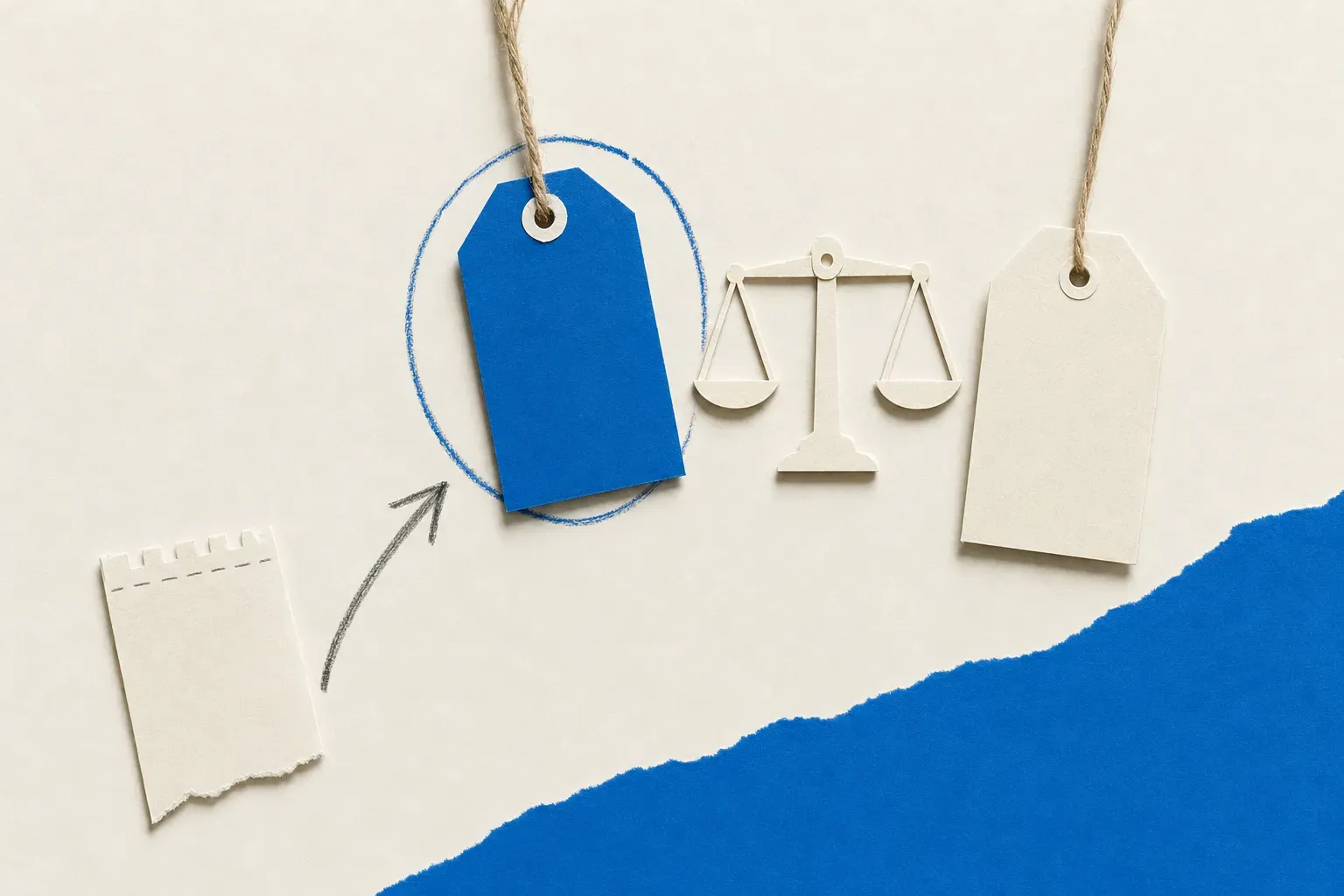 Collage of two price tags and a balance scale with one tag circled, illustrating Best Buy price matching