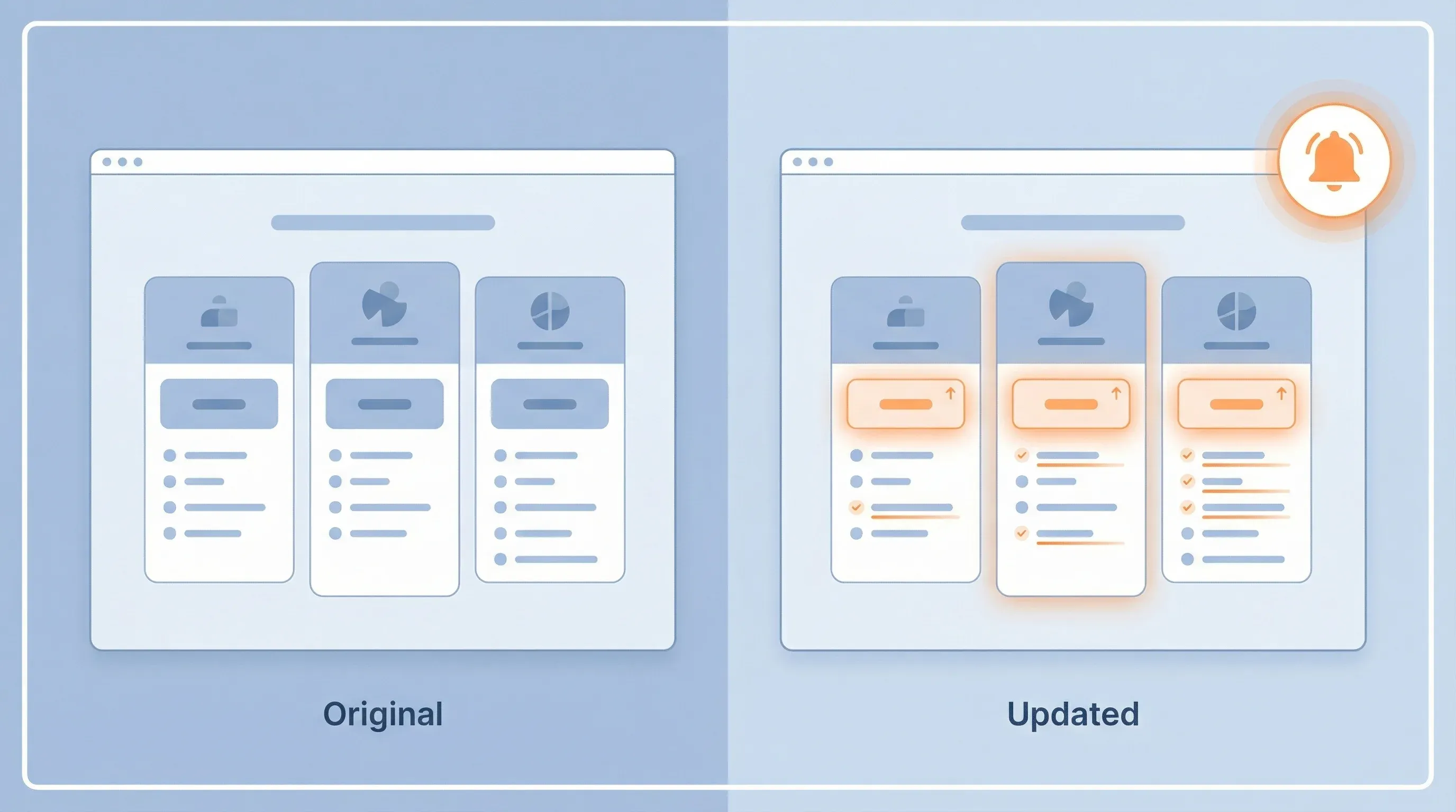 Pricing page comparison showing detected changes with notification alert