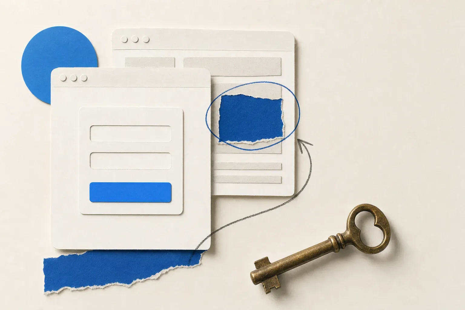Collage of a login card with a changed page behind it, illustrating logged-in monitoring