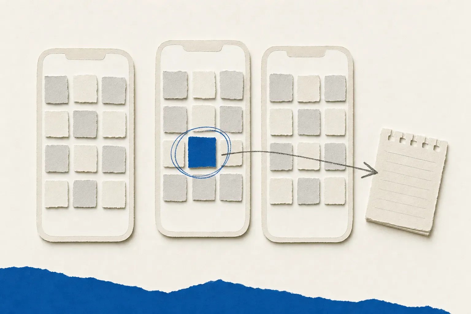 Collage of three phone grids with one new tile circled, illustrating Instagram competitor monitoring
