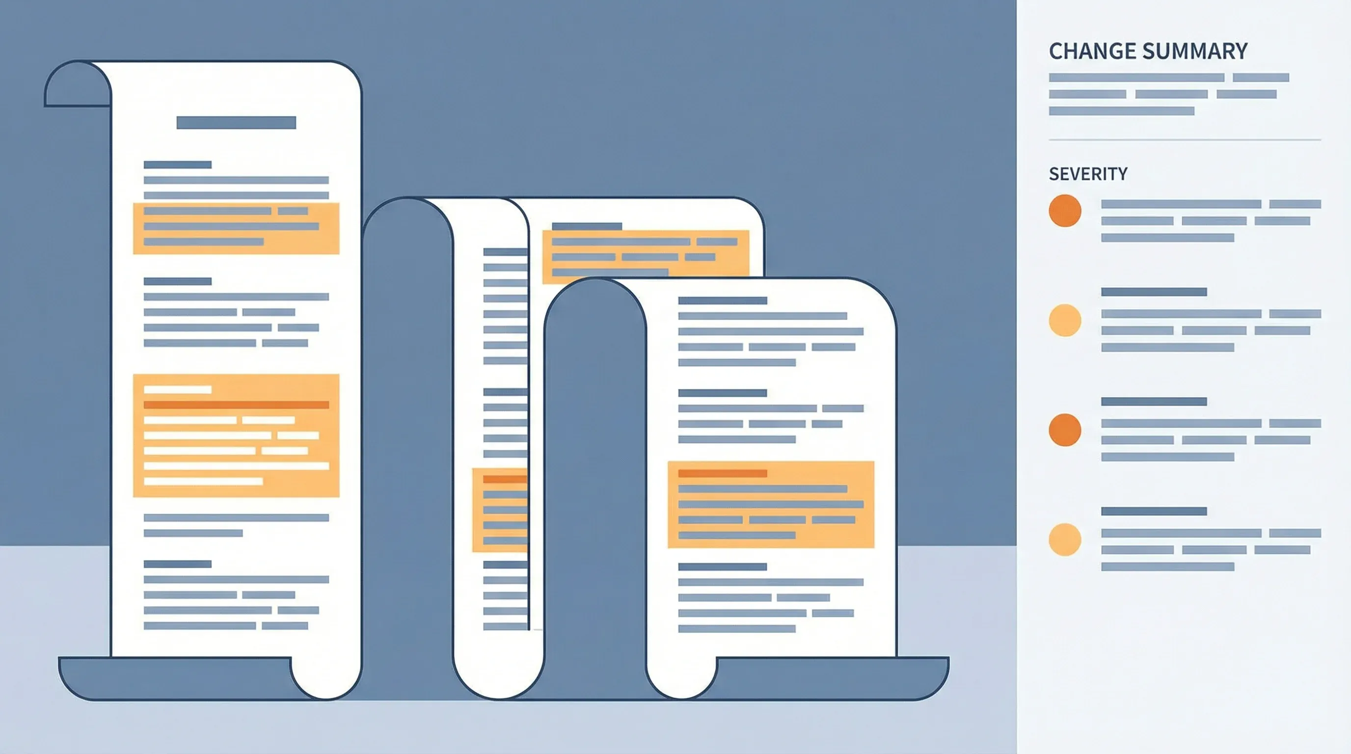 Terms of service document with highlighted clause changes and compliance alert