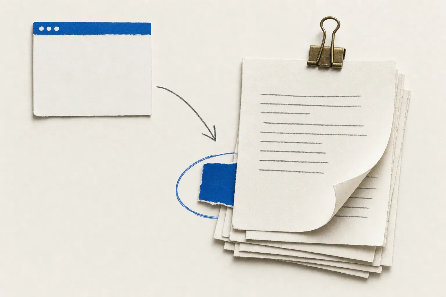 Collage of a clipped stack of document pages with one new page circled, illustrating PDF monitoring