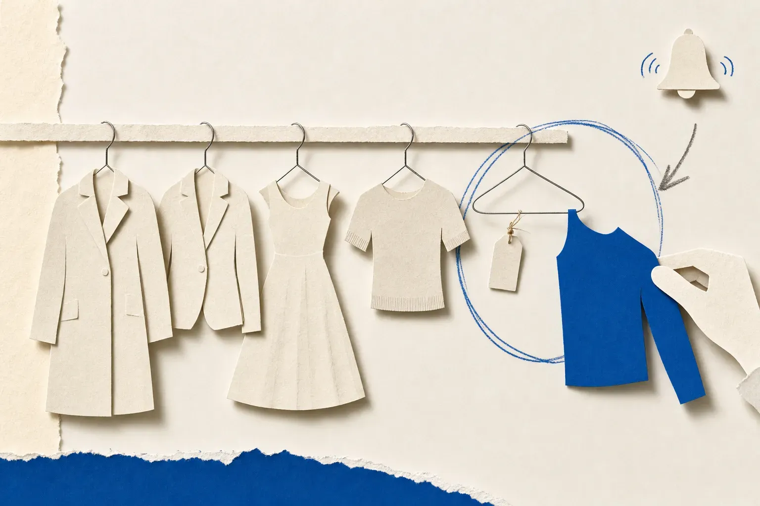 Collage of a clothing rail with a new blue top slid onto an empty hanger, illustrating Zara restock alerts